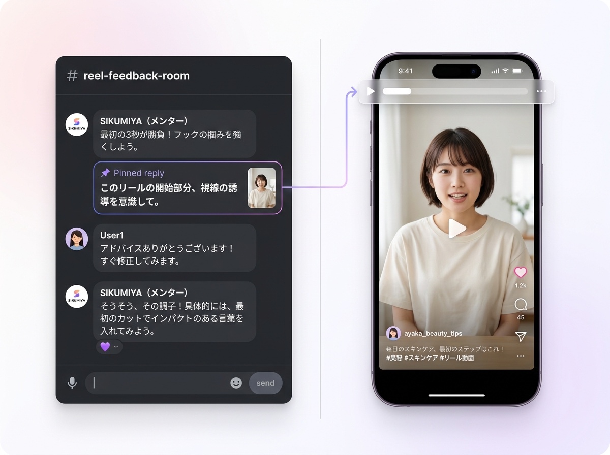 Discordで動画の冒頭にフィードバックしている様子(イメージ)